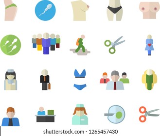 Color flat icon set person flat vector, team, gestation, nurse, breast, sperm, artificial insemination, office worker, businessman, buttocks, waistline, swimsuit, lose weight, hike fector, scissors