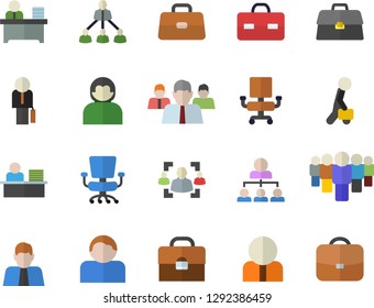Color flat icon set person flat vector, team, briefcase, recruitment, office chair, worker, hierarchy, businessman, user