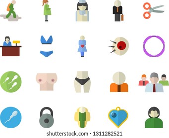 Color flat icon set person flat vector, team, gestation, nurse, breast, sperm, artificial insemination, businessman, weight, waistline, swimsuit, hoop, lose, hike fector, reception desk, scissors