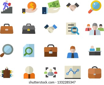 Color flat icon set person flat vector, investments, team, briefcase, recruitment, magnifier, office worker, point diagram, meeting, agreement, career ladder