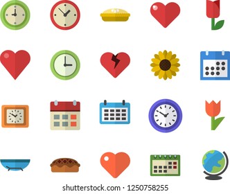 Color flat icon set pie flat vector, flower, tulip, calendar, clock, heart, sea beach fector, globe