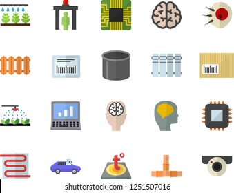 Color flat icon set pipes flat vector, warm floor, heating batteries, sprinkling machine, autopilot, pipe production, motherboard, barcode, artificial insemination, computer, brain, fector