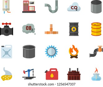 Color flat icon set pipes flat vector, boiler, gas, bonfire, oil pumping, main pipeline, station, tanks, plant, canister, carbon dioxide, pipe production, stomach, burner