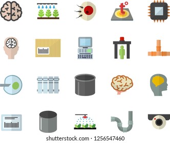 Color flat icon set pipes flat vector, warm floor, heating batteries, sprinkling machine, pipe production, motherboard, barcode, artificial insemination, computer, brain, fector, control gate