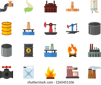 Color Flat Icon Set Pipes Flat Vector, Boiler, Bonfire, Oil Production Platform, Pumping, Main Pipeline, Gas Station, Tanks, Plant, Canister, Pipe, Stomach, Nuclear Power