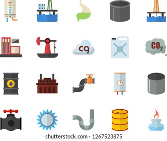 Color flat icon set pipes flat vector, boiler, gas, oil production platform, pumping, main pipeline, station, tanks, plant, canister, carbon dioxide, pipe, stomach, burner