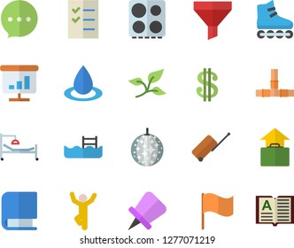 Color flat icon set pipes flat vector, electric stove, tree leaf, drop, funnel, dollar, flag, hospital bed, chart, to do list, book, roller Skates, gymnastics, pool, luggage fector, hand, disco ball