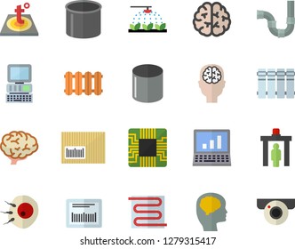 Color flat icon set pipes flat vector, warm floor, heating batteries, sprinkling machine, pipe production, motherboard, barcode, artificial insemination, computer, brain, fector, control gate