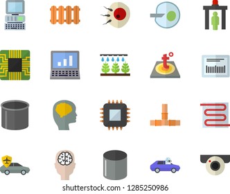 Color flat icon set pipes flat vector, warm floor, heating batteries, sprinkling machine, autopilot, pipe production, motherboard, barcode, artificial insemination, computer, brain fector