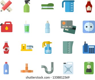 Color flat icon set pipes flat vector, sockets, measure, meashuring cup, food processor, ketchup, soda, pulverizer, canister, credit card, telephone, stapler, water, pass fector