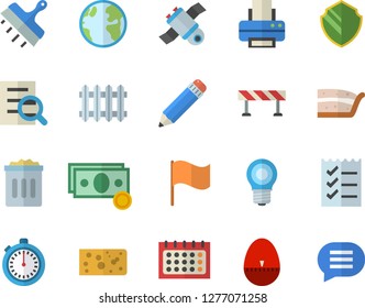 Color flat icon set putty knife flat vector, barrier, kitchen egg timer, cheese, piece of cake, earth, lamp, radiator, cash, flag, calendar, magnifier, to do list, printer, pencil, satellit, chat