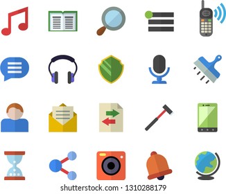 Color flat icon set putty knife flat vector, ax, phone call, security fector, bell, share, menu, file sharing, hourglass, magnifier, message, microphone, mobile, user, chat, book, camera, note