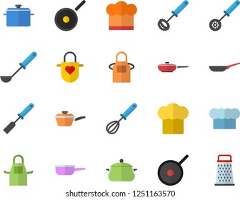 Color flat icon set saucepan flat vector, frying pan, saute, teflon, cook hat, apron, ladle, kitchen spatula, spoon, whisk, grater