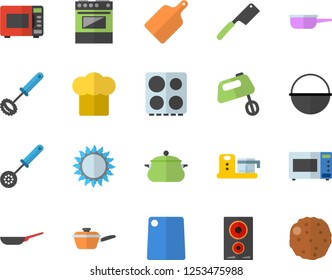 Color flat icon set saucepan flat vector, frying pan, cauldron, saute, cook hat, kitchen spoon, whisk, knives, cutting board, electric stove, induction cooker, gas, microwave, mixer, food processor