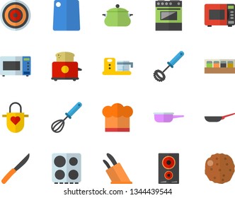 Color flat icon set saucepan flat vector, frying pan, saute, cook hat, apron, whisk, knives, cutting board, electric stove, induction cooker, microwave, toaster, spice, food processor, cutlet