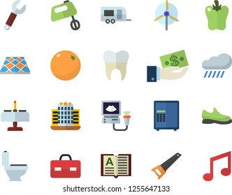 Color flat icon set saw flat vector, toilet, flooring, mixer, bell pepper, orange, rain, wrench, investments, briefcase, ultrasound, dental crowns, windmill, sneakers, trailer fector, hotel, safe