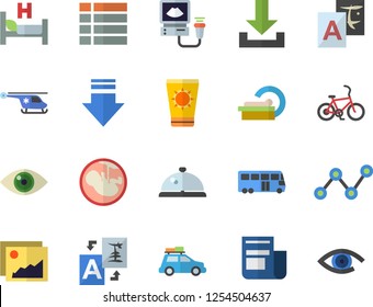 Color flat icon set scatter chart flat vector, news, hospital bed, ultrasound, helicopter, embryo, tomograph, car fector, bus, bicycle, sun protection cream, jingle, gallery, menu, download, eye