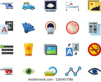 Color flat icon set scatter chart flat vector, news, hospital bed, ultrasound, helicopter, embryo, tomograph, car fector, sun protection cream, flippers, no smoking, gallery, menu, translate, eye