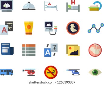 Color flat icon set scatter chart flat vector, news, hospital bed, ultrasound, helicopter, embryo, tomograph, bus fector, sun protection cream, no smoking, jingle, gallery, menu, translate, eye