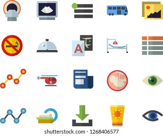 Color flat icon set scatter chart flat vector, news, hospital bed, ultrasound, helicopter, embryo, tomograph, bus fector, sun protection cream, no smoking, jingle, gallery, menu, download, translate