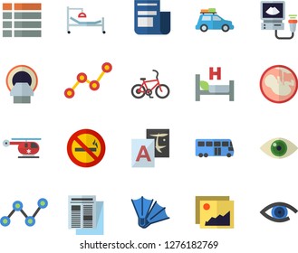 Color flat icon set scatter chart flat vector, news, hospital bed, ultrasound, helicopter, embryo, tomograph, car fector, bus, bicycle, flippers, no smoking, gallery, menu, translate, eye