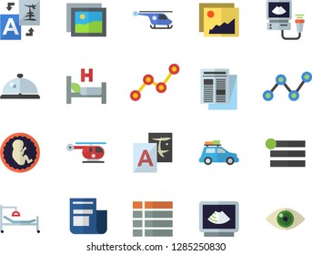 Color flat icon set scatter chart flat vector, news, hospital bed, ultrasound, helicopter, embryo, car fector, jingle, gallery, menu, translate, eye
