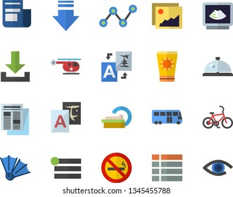 Color flat icon set scatter chart flat vector, news, ultrasound, helicopter, tomograph, bus  , bicycle, sun protection cream, flippers, no smoking, jingle, gallery, menu, download, translate