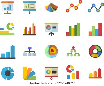 Color flat icon set color scheme flat vector, chart, statistics, scatter, statistic, clircle diagram, presentaition board, classification, core of the earth fector, achievement