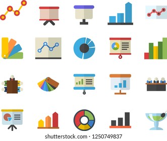 Color flat icon set color scheme flat vector, chart, scatter, flipchart, clircle diagram, point, meeting, presentaition board, achievement, cocktail fector