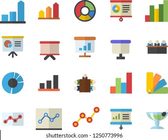 Color flat icon set color scheme flat vector, chart, scatter, flipchart, clircle diagram, point, meeting, presentaition board, achievement, cocktail fector