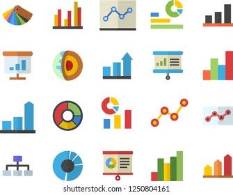 Color flat icon set color scheme flat vector, chart, statistics, scatter, statistic, clircle diagram, point, presentaition board, classification, core of the earth fector, achievement