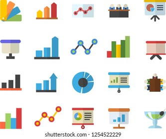 Color flat icon set color scheme flat vector, chart, scatter, flipchart, clircle diagram, point, meeting, presentaition board, achievement, cocktail fector