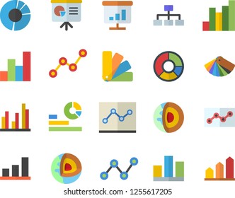 Color flat icon set color scheme flat vector, chart, statistics, scatter, statistic, clircle diagram, point, presentaition board, classification, core of the earth fector, achievement