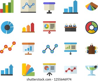 Color flat icon set color scheme flat vector, chart, scatter, flipchart, clircle diagram, point, meeting, presentaition board, achievement, cocktail fector