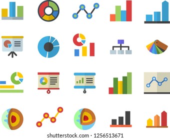 Color flat icon set color scheme flat vector, chart, statistics, scatter, statistic, clircle diagram, point, presentaition board, classification, core of the earth fector, achievement