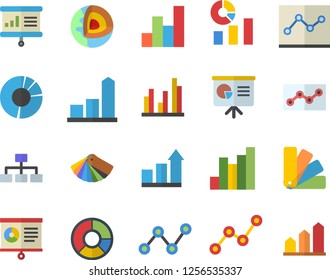 Color flat icon set color scheme flat vector, chart, statistics, scatter, statistic, clircle diagram, point, presentaition board, classification, core of the earth fector, achievement