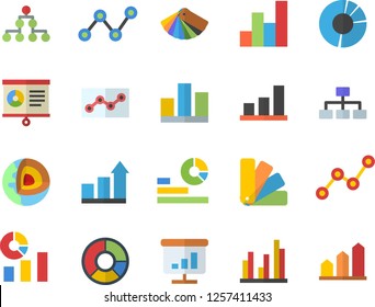 Color flat icon set color scheme flat vector, statistics, scatter chart, statistic, clircle diagram, point, classification, core of the earth fector, achievement