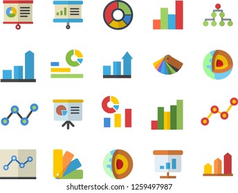 Color flat icon set color scheme flat vector, chart, statistics, scatter, clircle diagram, point, presentaition board, classification, core of the earth fector, achievement