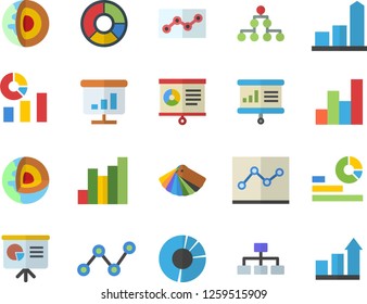 Color flat icon set color scheme flat vector, chart, statistics, scatter, clircle diagram, point, presentaition board, classification, core of the earth fector, achievement