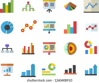 Color flat icon set color scheme flat vector, chart, statistics, scatter, statistic, clircle diagram, point, presentaition board, classification, core of the earth fector, achievement