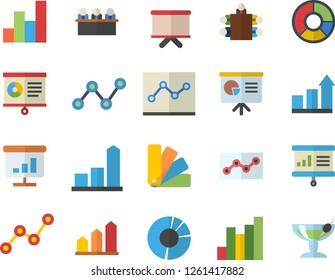 Color flat icon set color scheme flat vector, chart, scatter, flipchart, clircle diagram, point, meeting, presentaition board, achievement, cocktail fector