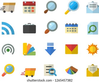 Color flat icon set color scheme flat vector, sun, case, magnifier, express delivery, mail, broadcast, download, calendar, message