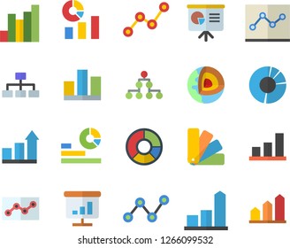Color flat icon set color scheme flat vector, chart, statistics, scatter, statistic, clircle diagram, point, presentaition board, classification, core of the earth fector, achievement