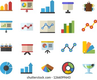Color flat icon set color scheme flat vector, chart, scatter, flipchart, clircle diagram, point, meeting, presentaition board, achievement, cocktail fector