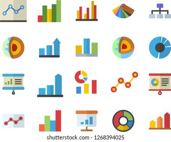 Color flat icon set color scheme flat vector, chart, statistics, scatter, statistic, clircle diagram, point, presentaition board, classification, core of the earth fector, achievement