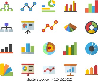 Color flat icon set color scheme flat vector, chart, statistics, scatter, statistic, clircle diagram, point, presentaition board, classification, core of the earth fector, achievement