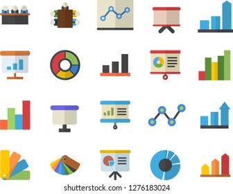 Color flat icon set color scheme flat vector, chart, scatter, flipchart, clircle diagram, point, meeting, presentaition board, achievement