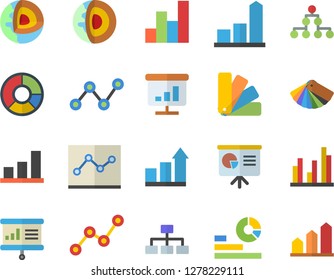 Color flat icon set color scheme flat vector, chart, statistics, scatter, statistic, clircle diagram, point, presentaition board, classification, core of the earth fector, achievement