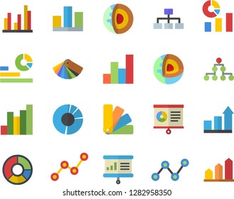 Color flat icon set color scheme flat vector, chart, statistics, scatter, statistic, clircle diagram, presentaition board, classification, core of the earth fector, achievement