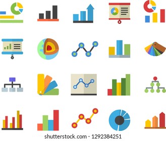 Color flat icon set color scheme flat vector, chart, statistics, scatter, statistic, clircle diagram, point, presentaition board, classification, core of the earth fector, achievement